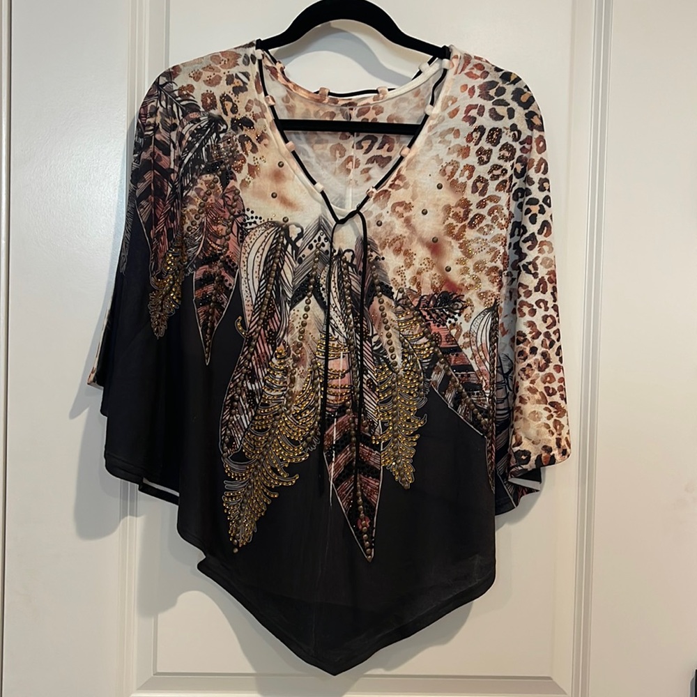 Handmade Santa Fe Poncho Style Top with Rhinestone Detail